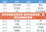 世界杯冠军竞猜赔率-世界杯冠军竞猜，赔率背后的数字游戏