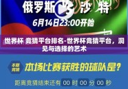 世界杯 竞猜平台排名-世界杯竞猜平台，洞见与选择的艺术