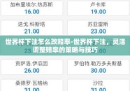 世界杯下注怎么改赔率-世界杯下注，灵活调整赔率的策略与技巧