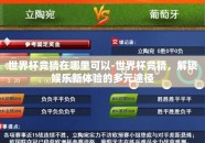 世界杯竞猜在哪里可以-世界杯竞猜，解锁娱乐新体验的多元途径