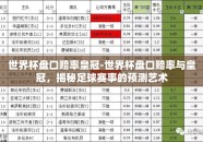 世界杯盘口赔率皇冠-世界杯盘口赔率与皇冠，揭秘足球赛事的预测艺术