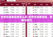 世界杯球赛竞猜怎么买-世界杯球赛竞猜，策略与技巧