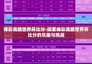 体彩竞猜世界杯比分-探索体彩竞猜世界杯比分的乐趣与挑战
