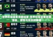 世界杯冠亚军竞猜结束-世界杯冠亚军竞猜落幕，激情与预测的碰撞