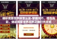 体彩竞猜世界杯怎么买-掌握技巧，理性购彩，体彩竞猜世界杯的正确打开方式