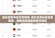 竞彩世界杯冠亚军赔率-竞彩世界杯冠亚军赔率，揭秘足球盛宴的数字游戏