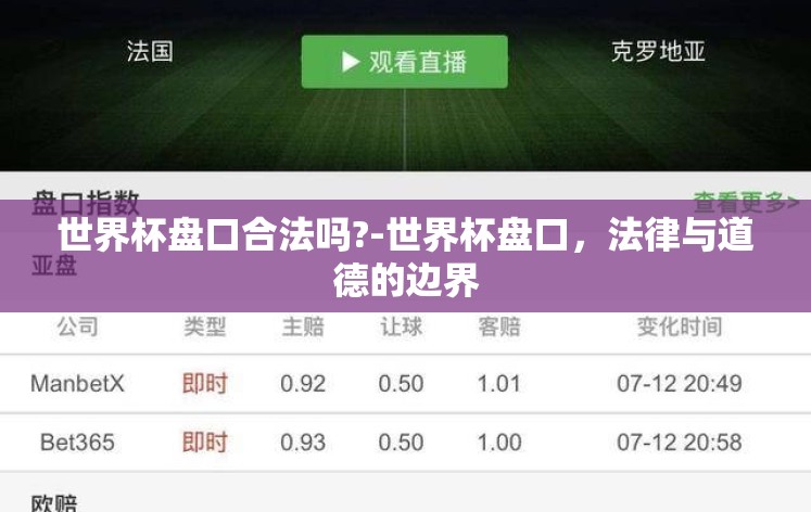 世界杯盘口合法吗?-世界杯盘口，法律与道德的边界