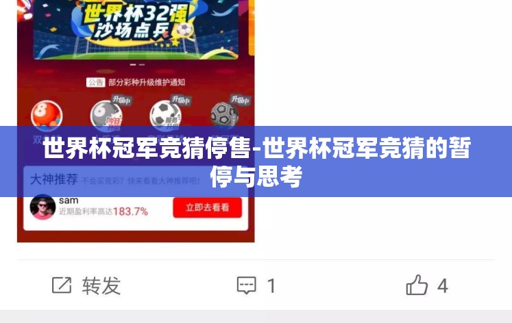 世界杯冠军竞猜停售-世界杯冠军竞猜的暂停与思考