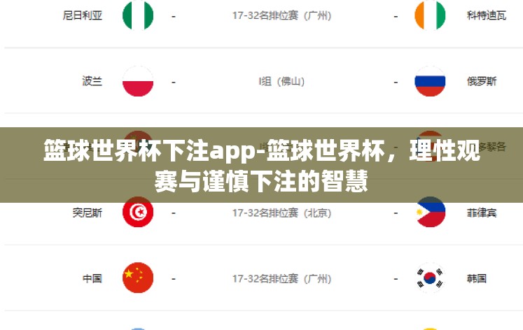 篮球世界杯下注app-篮球世界杯，理性观赛与谨慎下注的智慧
