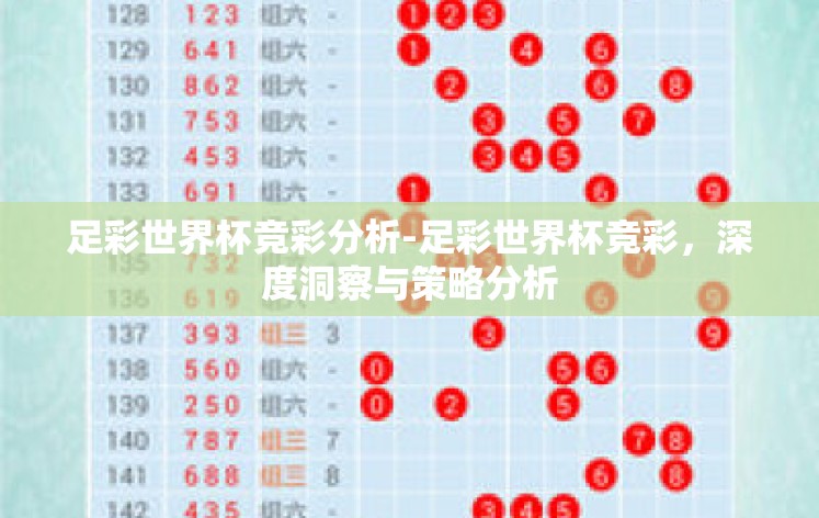 足彩世界杯竞彩分析-足彩世界杯竞彩，深度洞察与策略分析