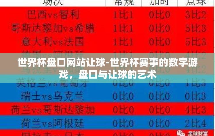 世界杯盘口网站让球-世界杯赛事的数字游戏，盘口与让球的艺术