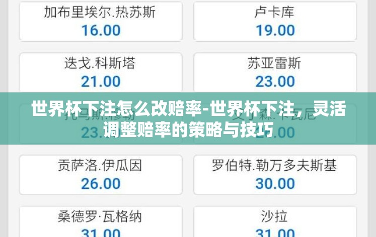 世界杯下注怎么改赔率-世界杯下注,灵活调整赔率的策略与技巧 世界杯下注怎么改赔率-世界杯下注,灵活调整赔率的策略与技巧