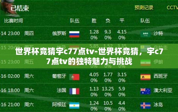 世界杯竞猜宇c77点tv-世界杯竞猜,宇c77点tv的独特魅力与挑战 世界杯竞猜宇c77点tv-世界杯竞猜,宇c77点tv的独特魅力与挑战