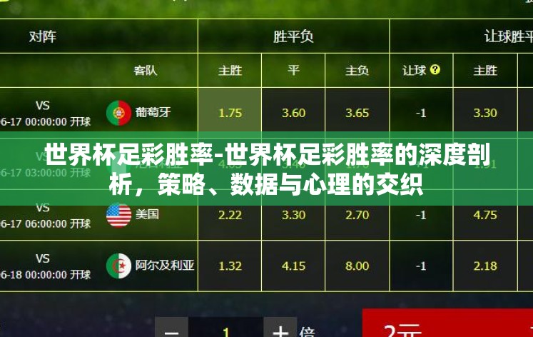 世界杯足彩胜率-世界杯足彩胜率的深度剖析，策略、数据与心理的交织