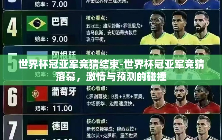 世界杯冠亚军竞猜结束-世界杯冠亚军竞猜落幕，激情与预测的碰撞