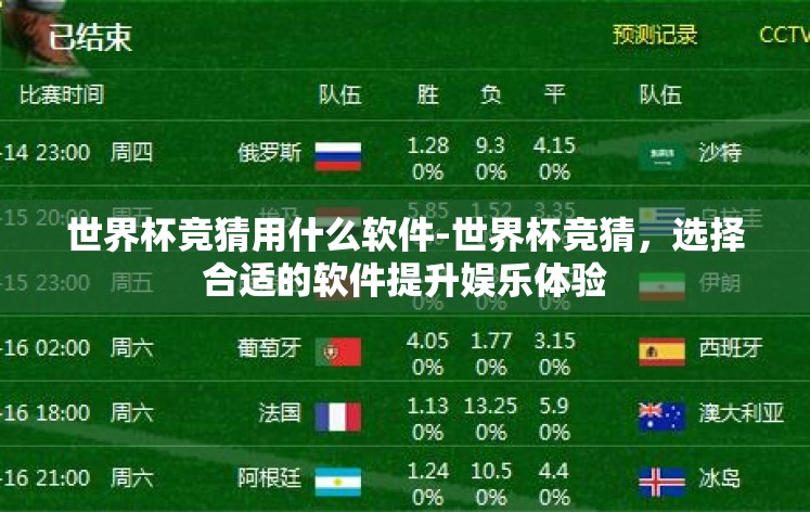 世界杯竞猜用什么软件-世界杯竞猜,选择合适的软件提升娱乐体验 世界杯竞猜用什么软件-世界杯竞猜,选择合适的软件提升娱乐体验