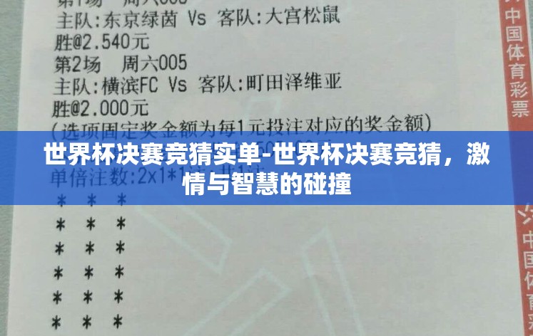 世界杯决赛竞猜实单-世界杯决赛竞猜，激情与智慧的碰撞