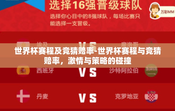 世界杯赛程及竞猜赔率-世界杯赛程与竞猜赔率,激情与策略的碰撞 世界杯赛程及竞猜赔率-世界杯赛程与竞猜赔率,激情与策略的碰撞